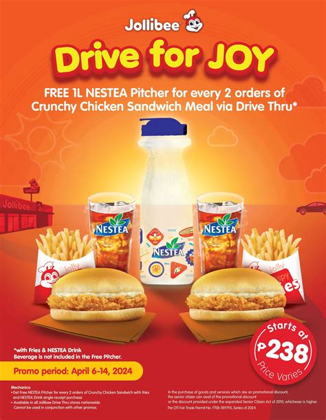 Jollibee Drive For JOY Crunchy Chicken Sandwich & 1L NESTEA .